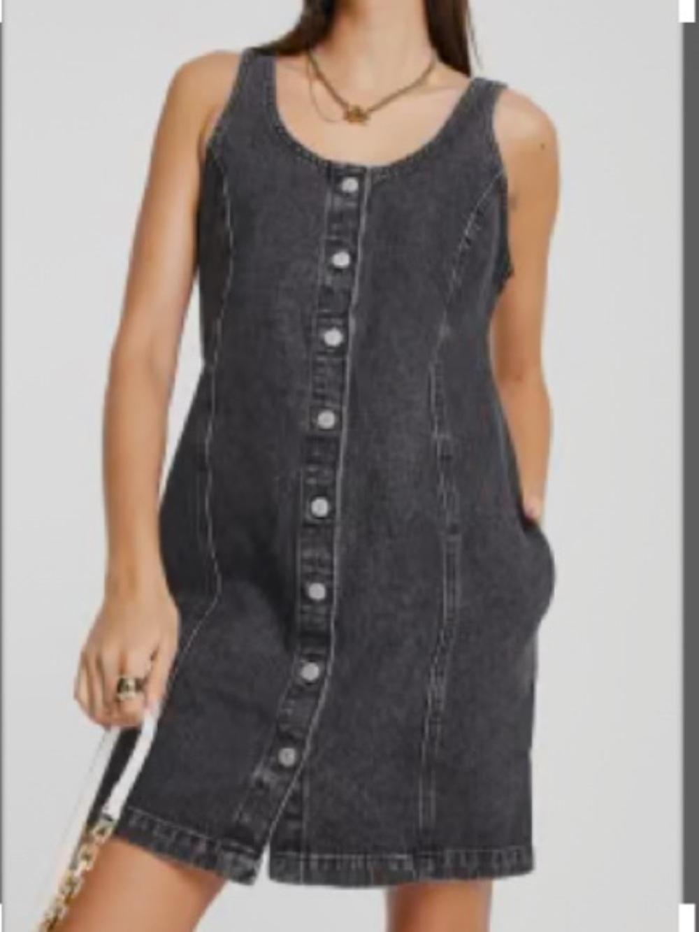 Levi’s Tuli Denim sleeveless Button-Front Washed Black Dress womens Sz. Med